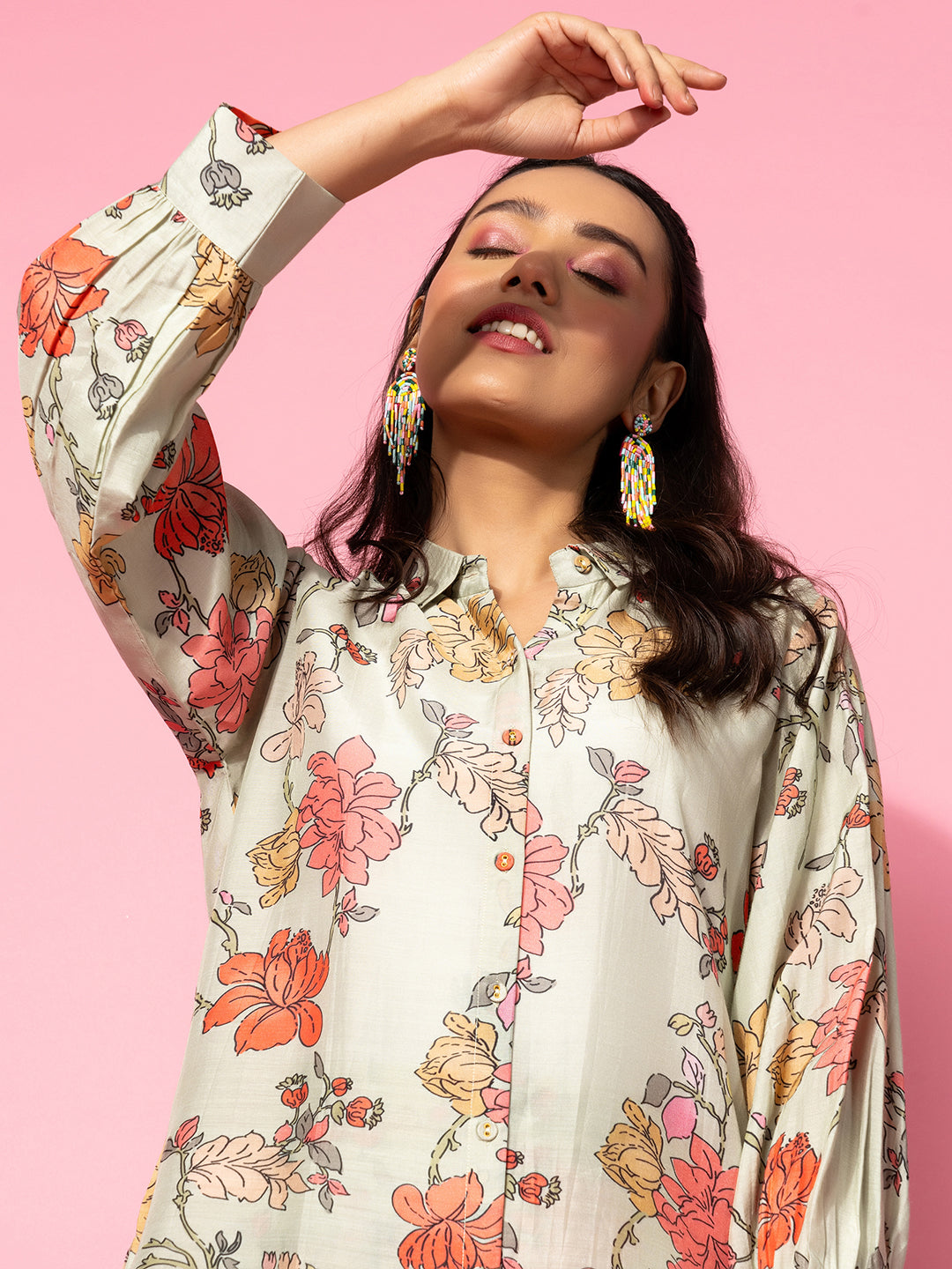 Green Printed Silk Blend Co-Ords