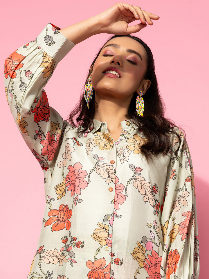 Green Printed Silk Blend Co-Ords