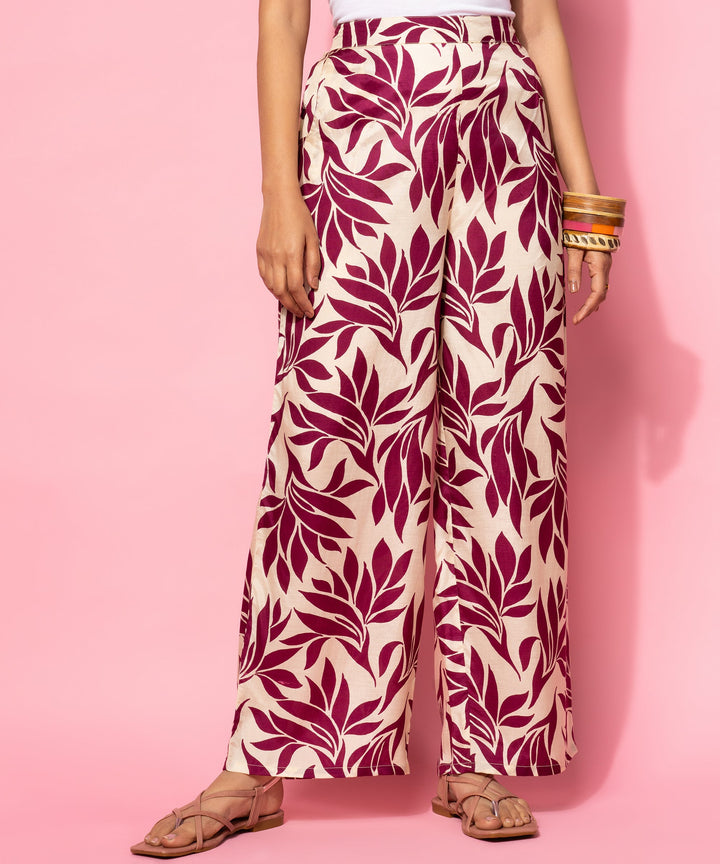 Beige Printed Silk Blend Co-Ords