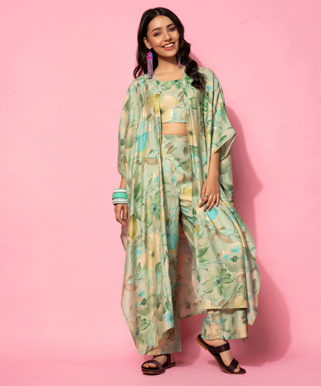 Green Printed Cotton 3 Piece Co-Ords