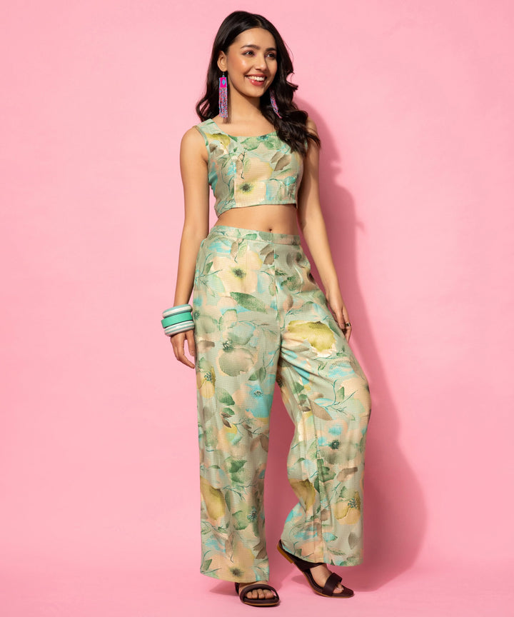 Green Printed Cotton 3 Piece Co-Ords