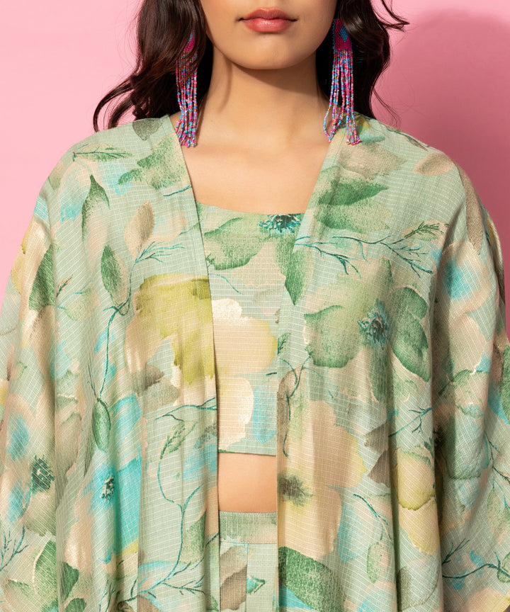 Green Printed Cotton 3 Piece Co-Ords
