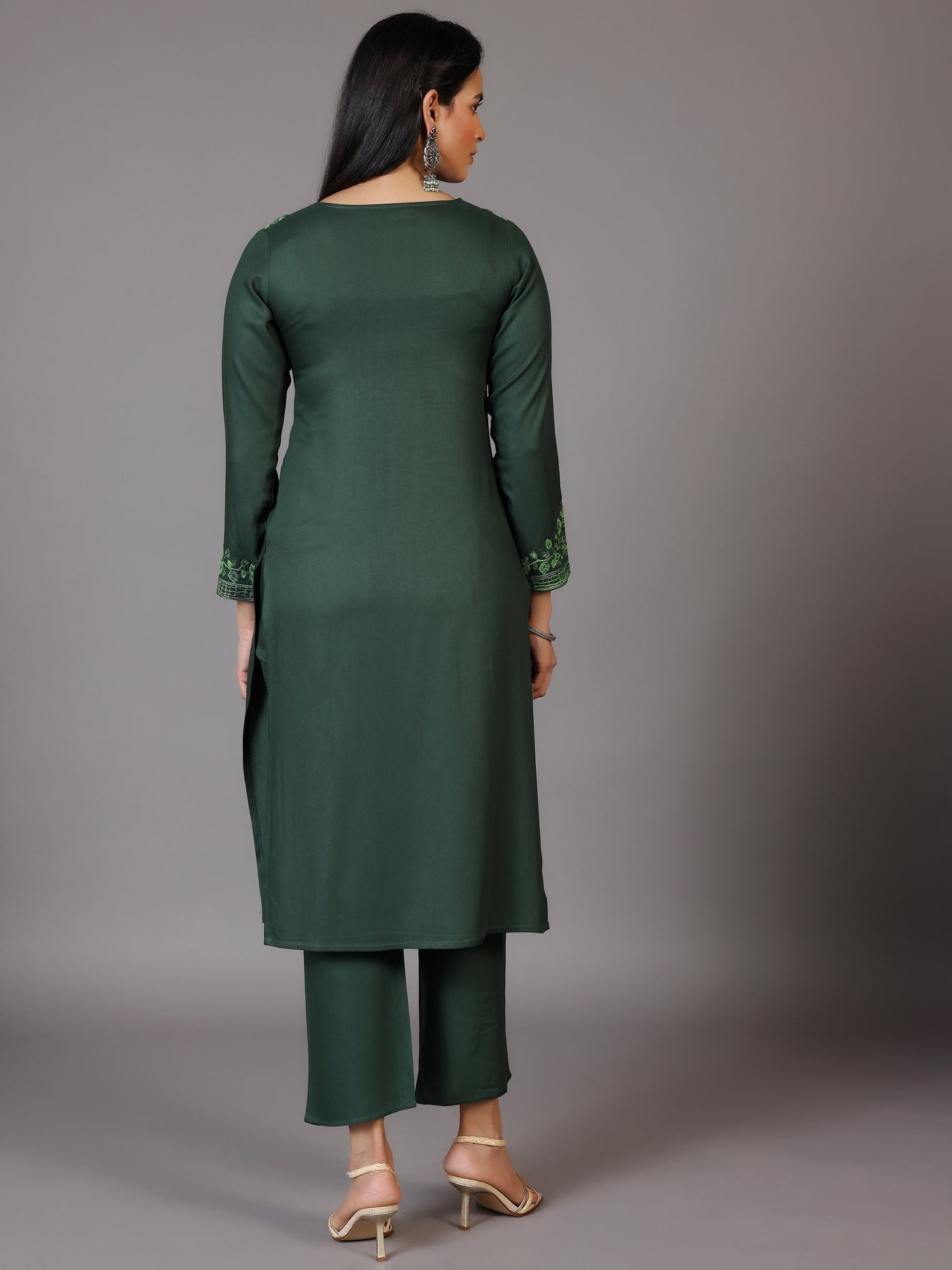 Green Yoke Design Wool Blend Straight Kurta Set