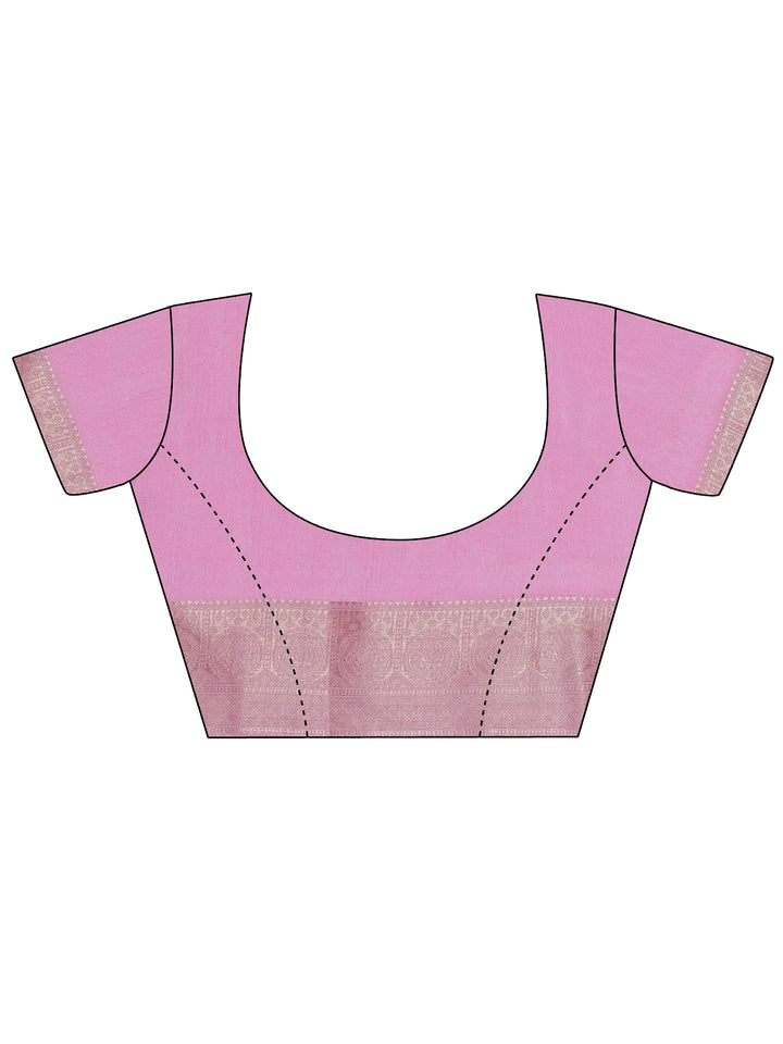 Pink Printed Silk Blend Saree With Unstitched Blouse Piece - Libas