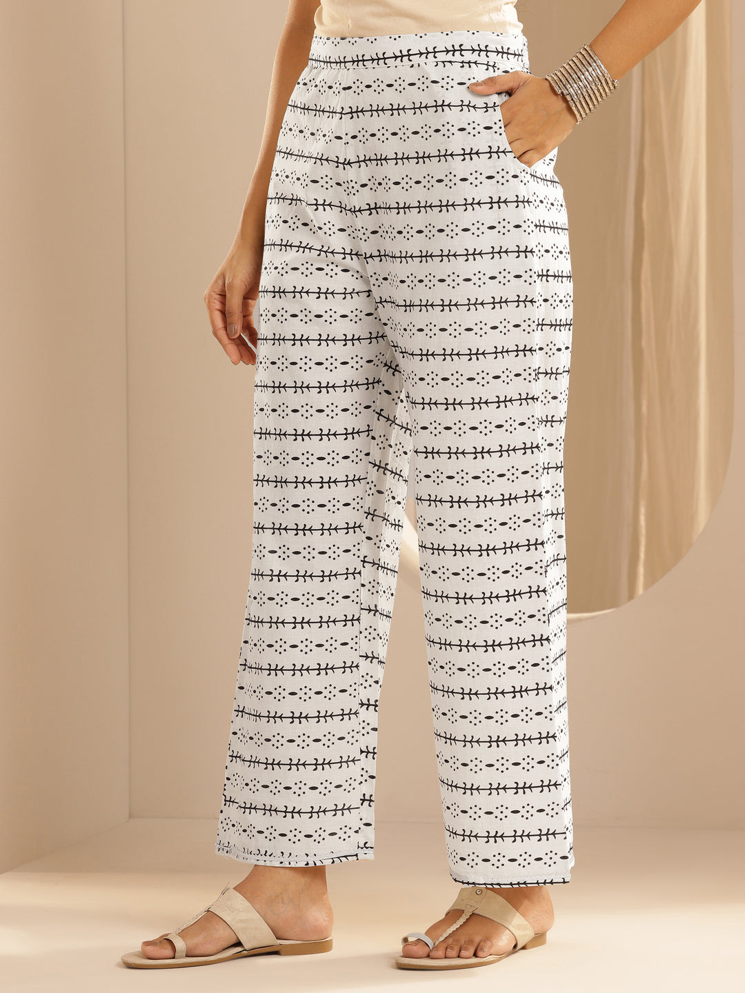Monochrome Printed Cotton Straight Suit With Dupatta