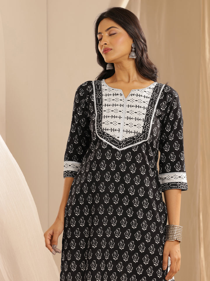 Monochrome Printed Cotton Straight Suit With Dupatta