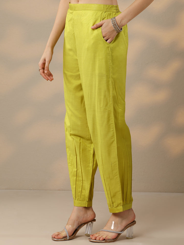 Green Woven Design Silk Blend Straight Suit With Dupatta