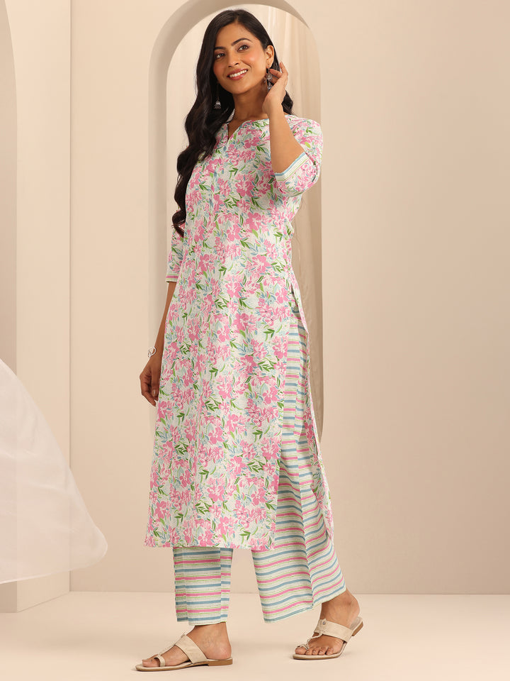 Off White Printed Cotton Straight Suit With Dupatta