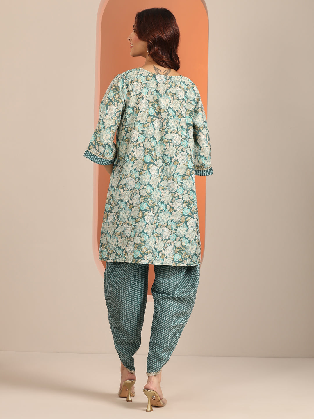 Blue Printed Silk Blend A-Line Kurta With Dhoti Pants