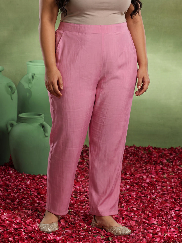 Plus Size Pink Printed Silk Blend Co-Ords