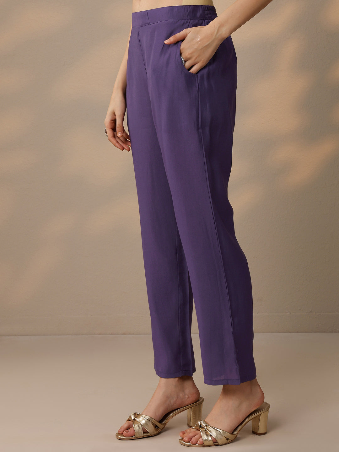 Purple Woven Design Silk Blend Straight Suit With Dupatta