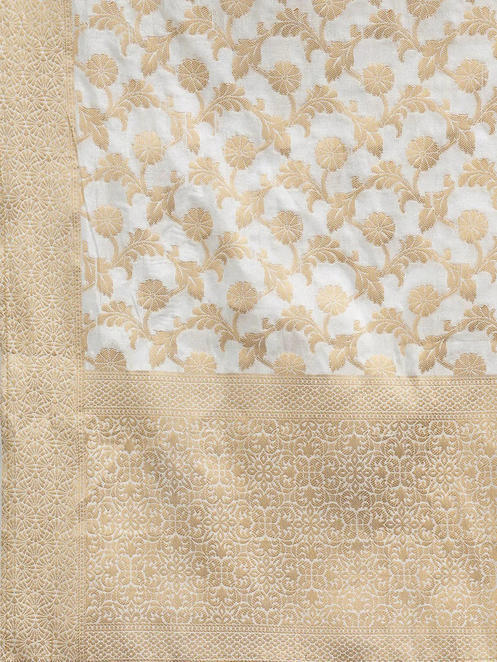 Libas Off White Woven Design Chanderi Silk Straight Suit With Dupatta