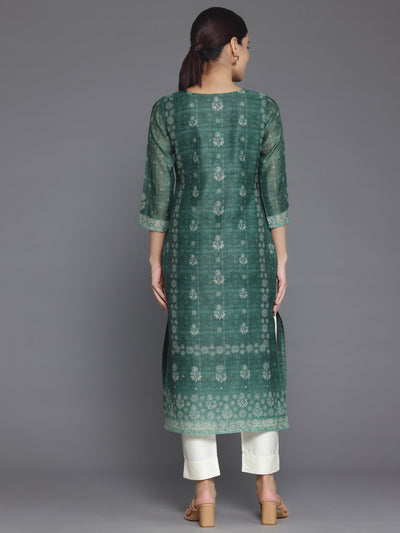 Green Embellished Chanderi Silk Straight Kurta