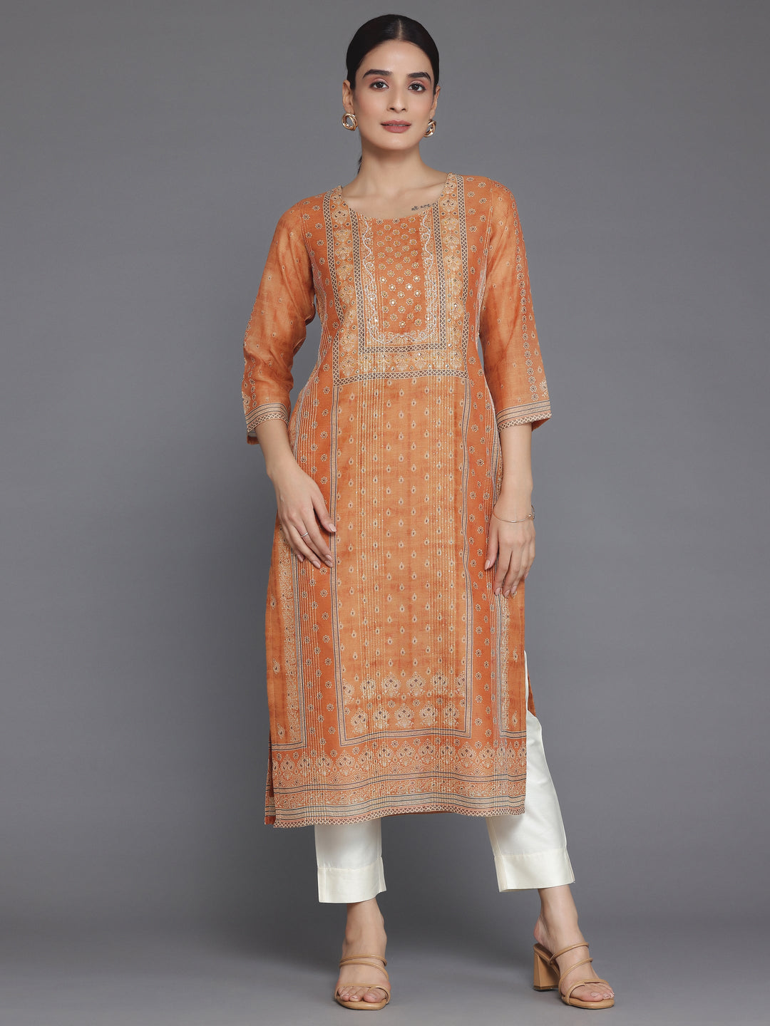 Mustard Embellished Chanderi Silk Straight Kurta
