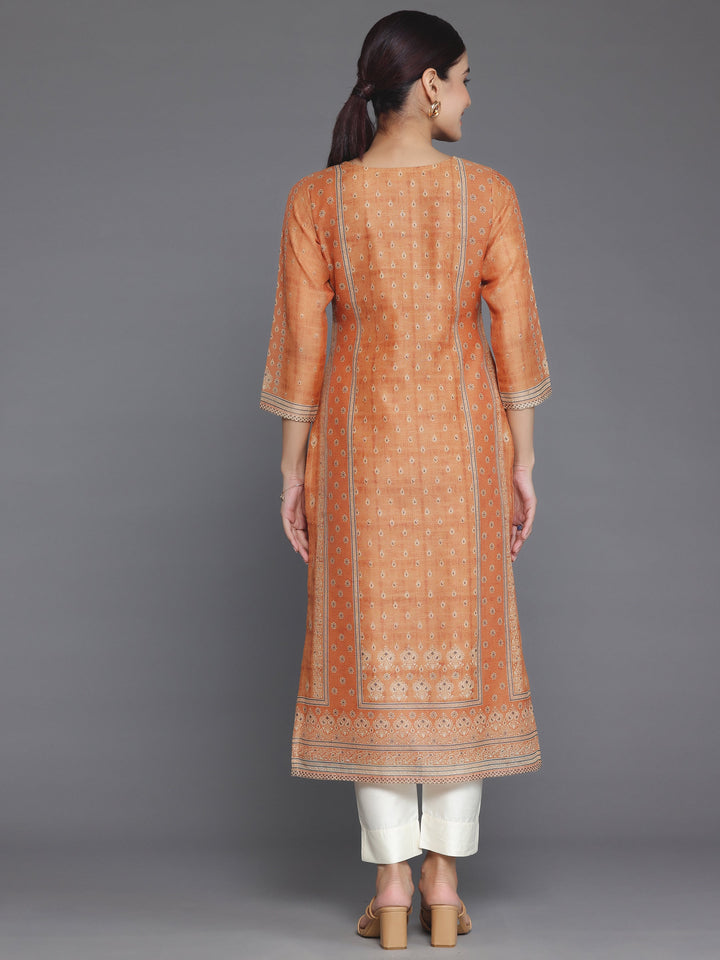 Mustard Embellished Chanderi Silk Straight Kurta