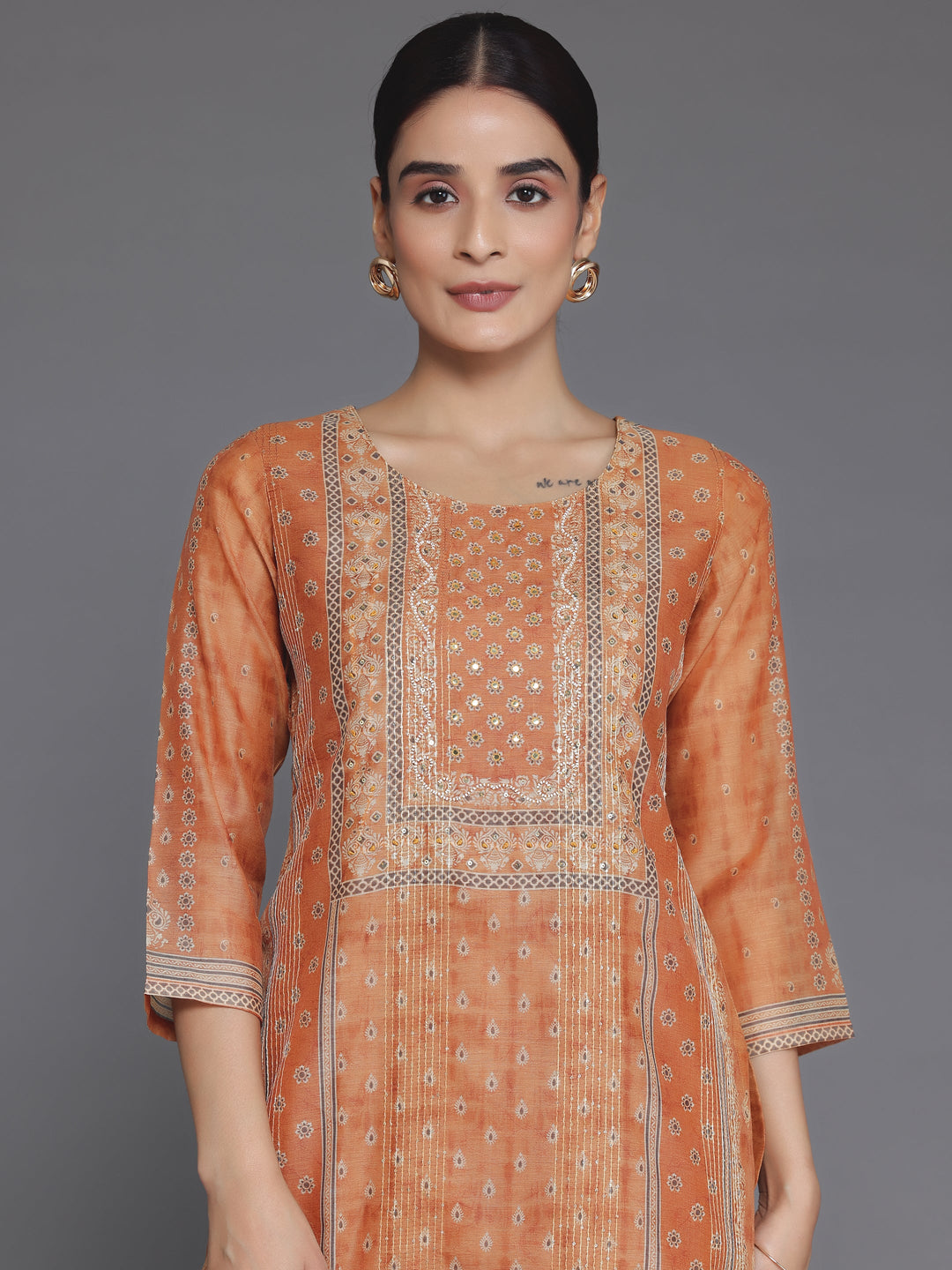 Mustard Embellished Chanderi Silk Straight Kurta