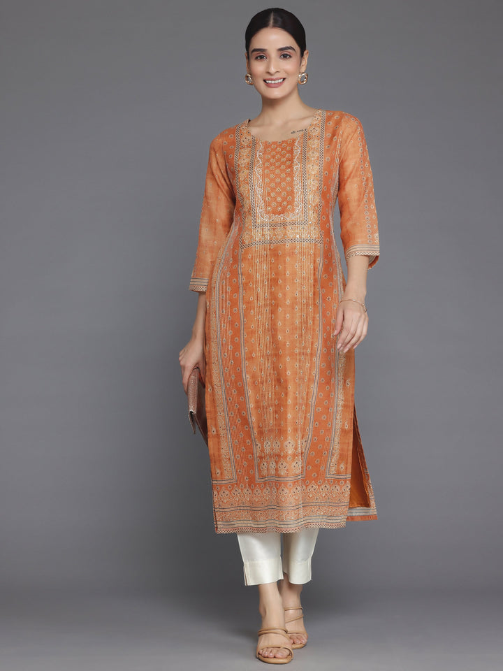 Mustard Embellished Chanderi Silk Straight Kurta