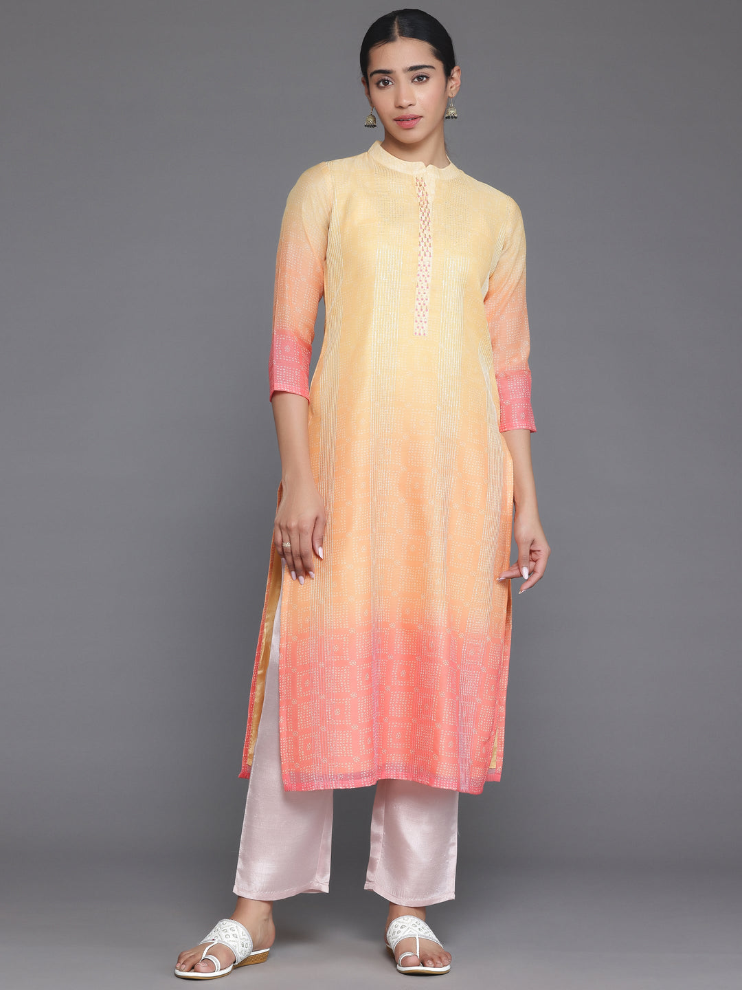 Yellow Embellished Chanderi Silk Straight Kurta