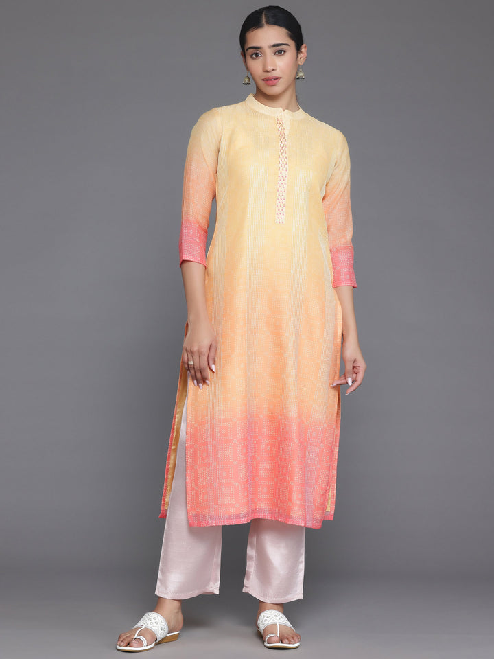 Yellow Embellished Chanderi Silk Straight Kurta