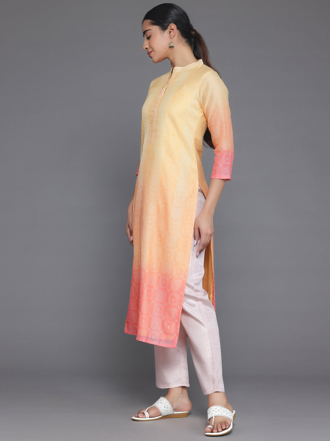 Yellow Embellished Chanderi Silk Straight Kurta