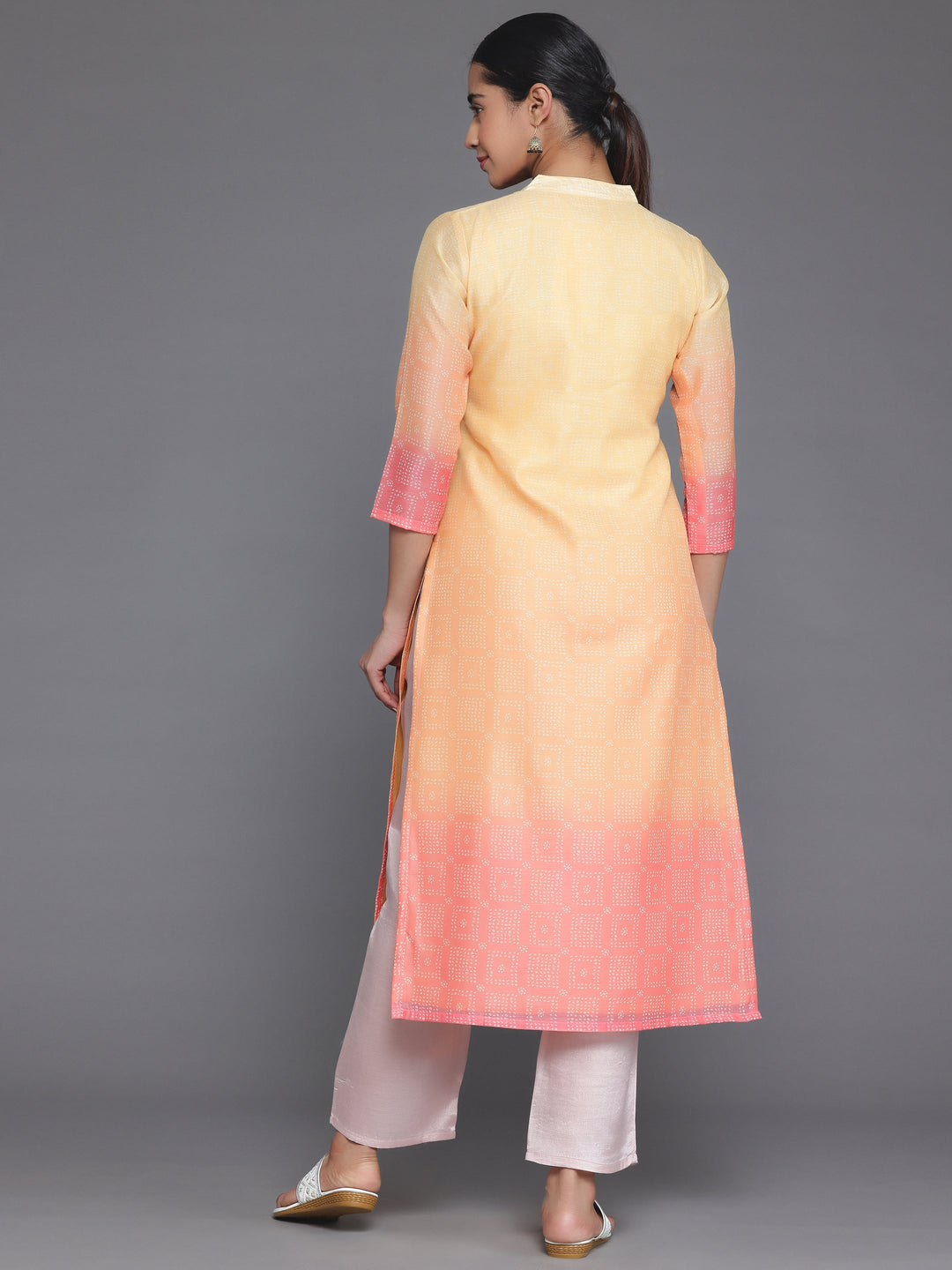 Yellow Embellished Chanderi Silk Straight Kurta