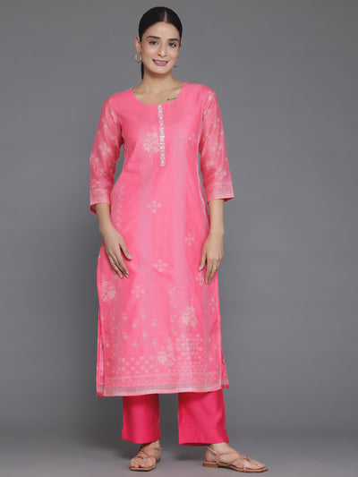 Pink Embellished Chanderi Silk Straight Kurta