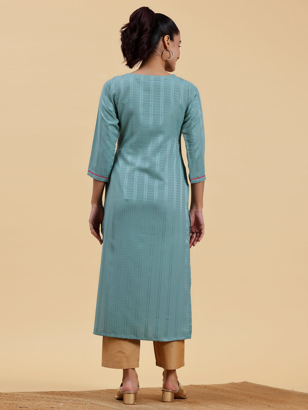 Blue Yoke Design Silk Straight Kurta