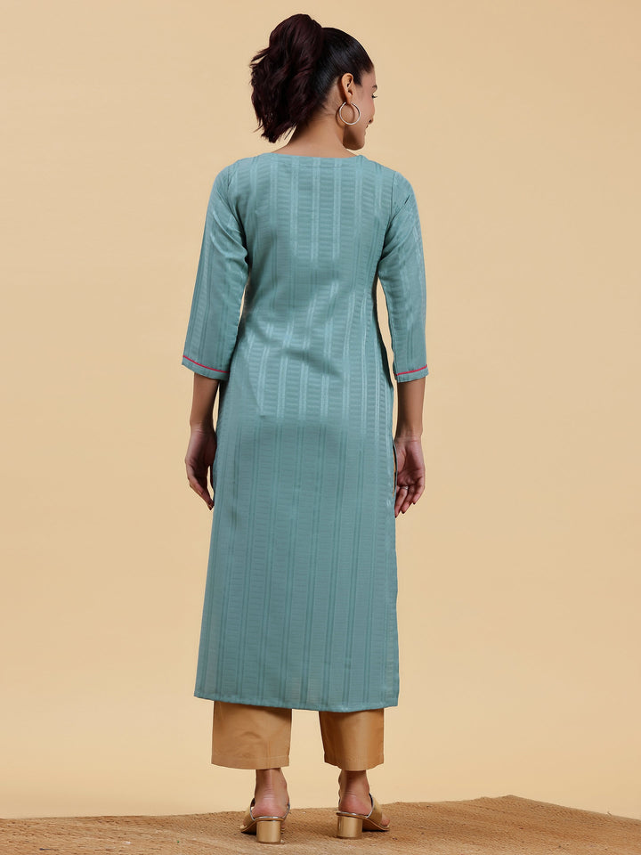 Blue Yoke Design Silk Straight Kurta