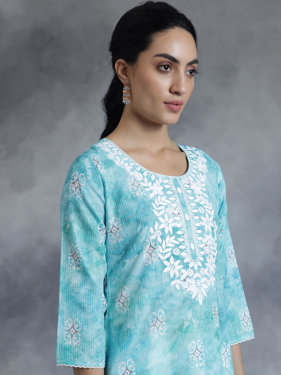 Blue Printed Cotton Straight Kurta