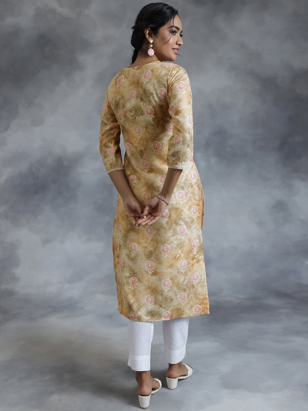Brown Printed Cotton Straight Kurta
