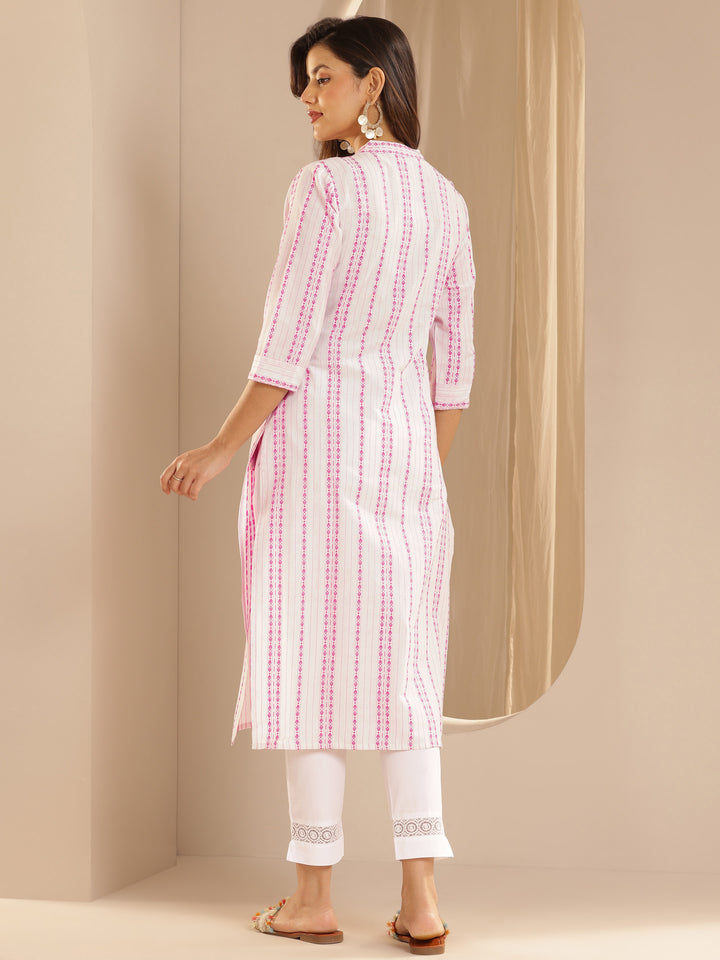 White Woven Design Cotton Straight Kurta