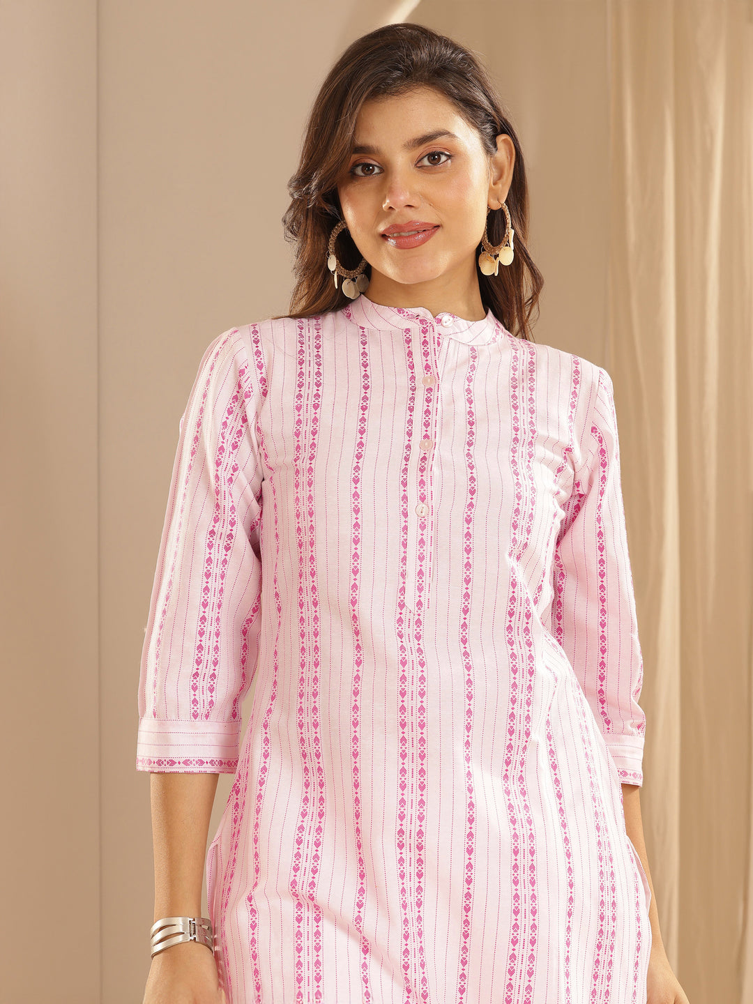 White Woven Design Cotton Straight Kurta