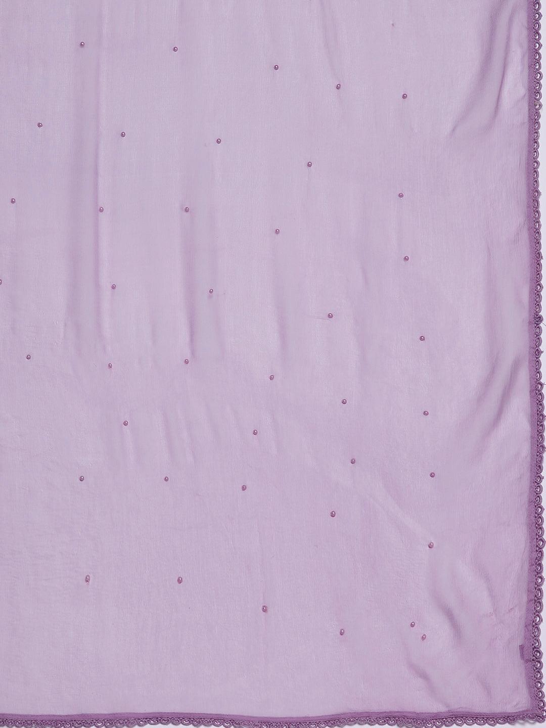 Lavender Embroidered Cotton Suit Set With Trousers - ShopLibas 