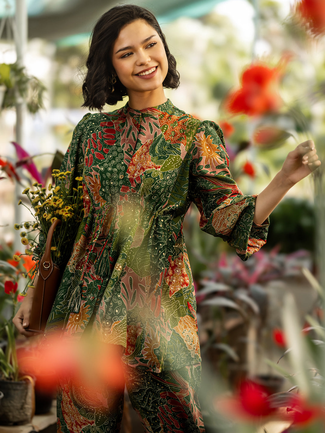 Green Printed Silk Blend Co-Ords
