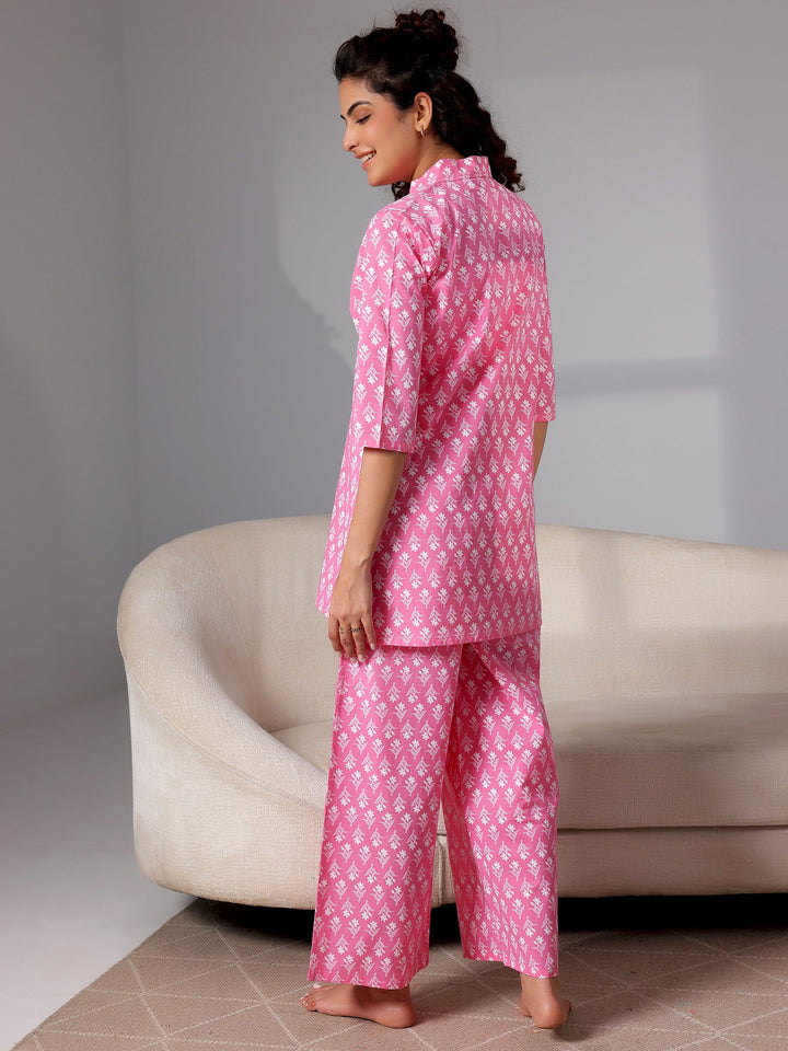Pink Printed Cotton Night Suits