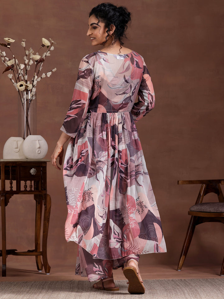 Grey Printed Chiffon 3 Piece Co-Ords