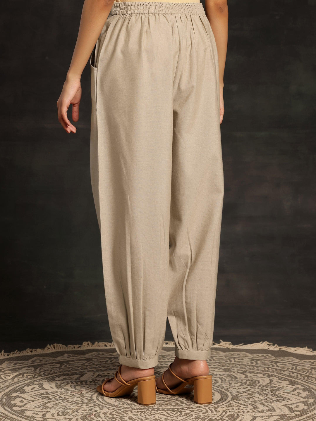 Beige Solid Cotton Salwar - ShopLibas 