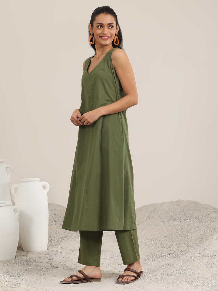 Green Printed Chiffon Kaftan Kurta Set