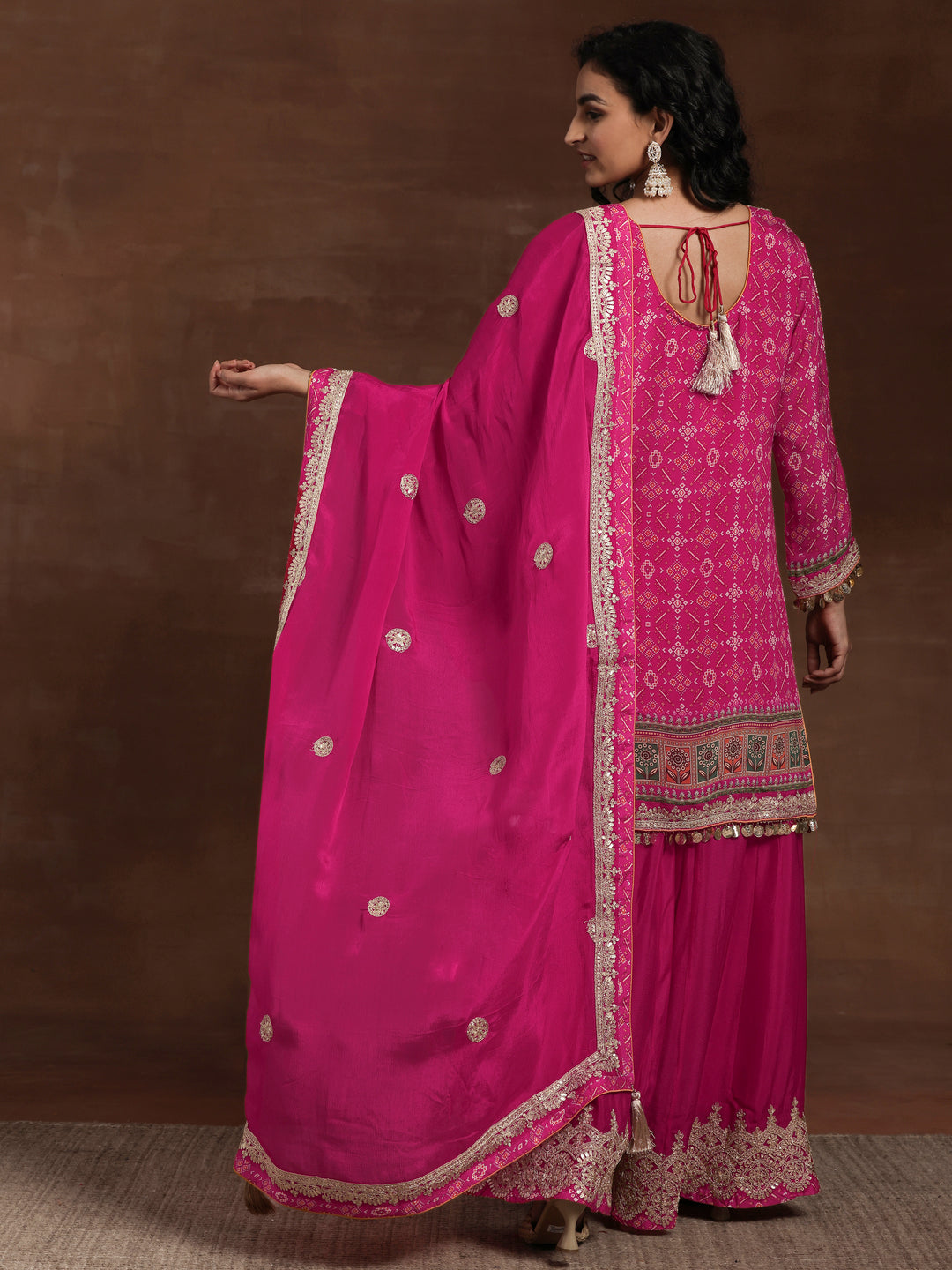 Libas Art Pink Printed Silk Blend Straight Suit With Dupatta