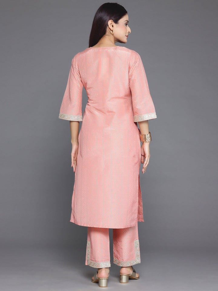 Peach Printed Silk Blend Straight Kurta Set