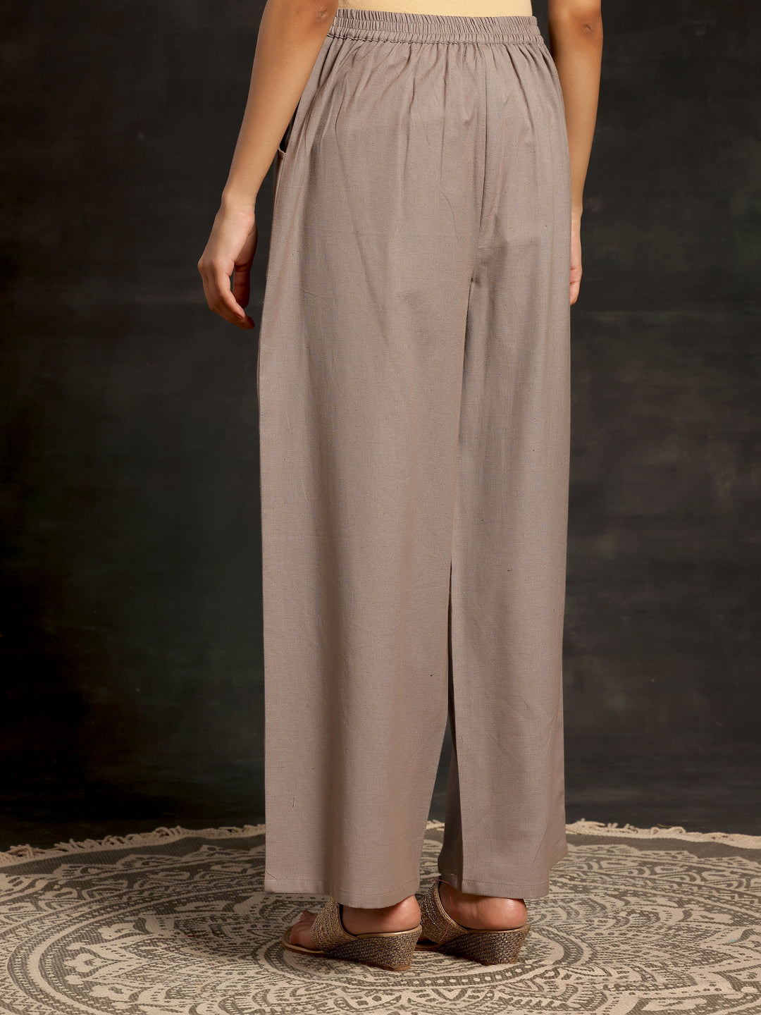 Grey Solid Cotton Palazzos