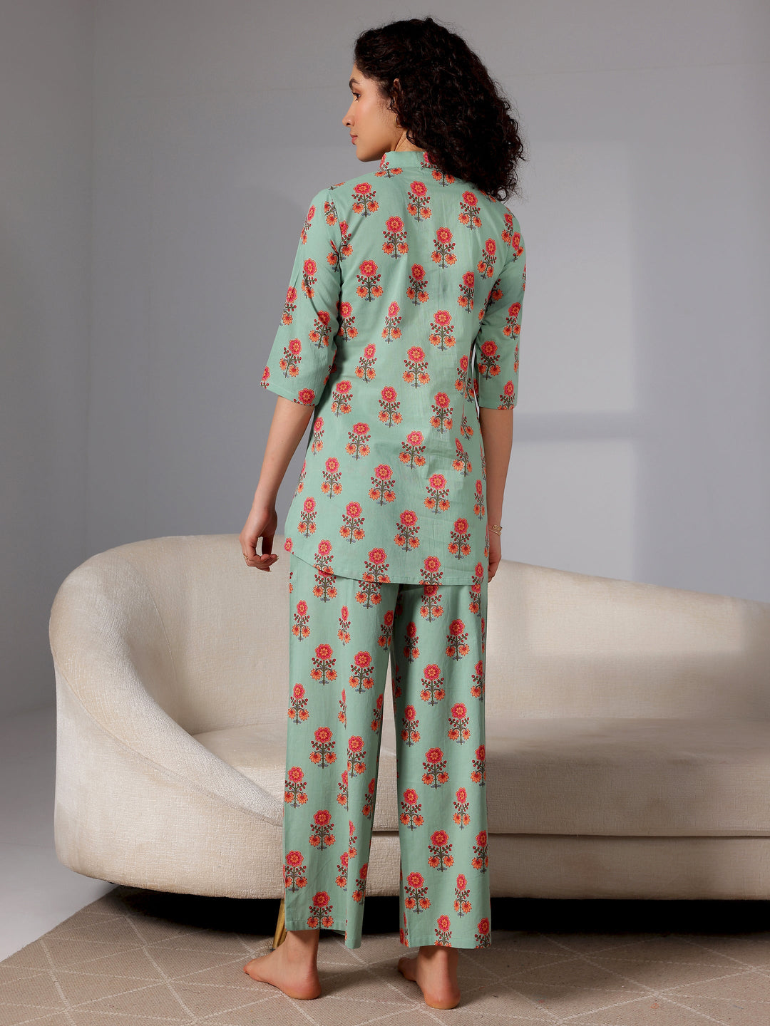Green Printed Cotton Night Suits