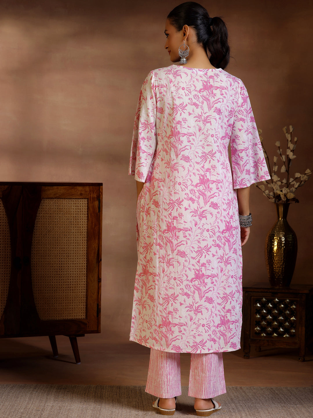 White Printed Cotton Straight Kurta Set