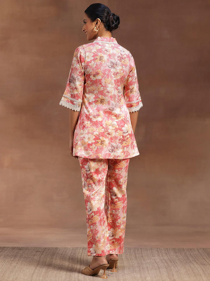 Peach Printed Cotton Blend Co-Ords