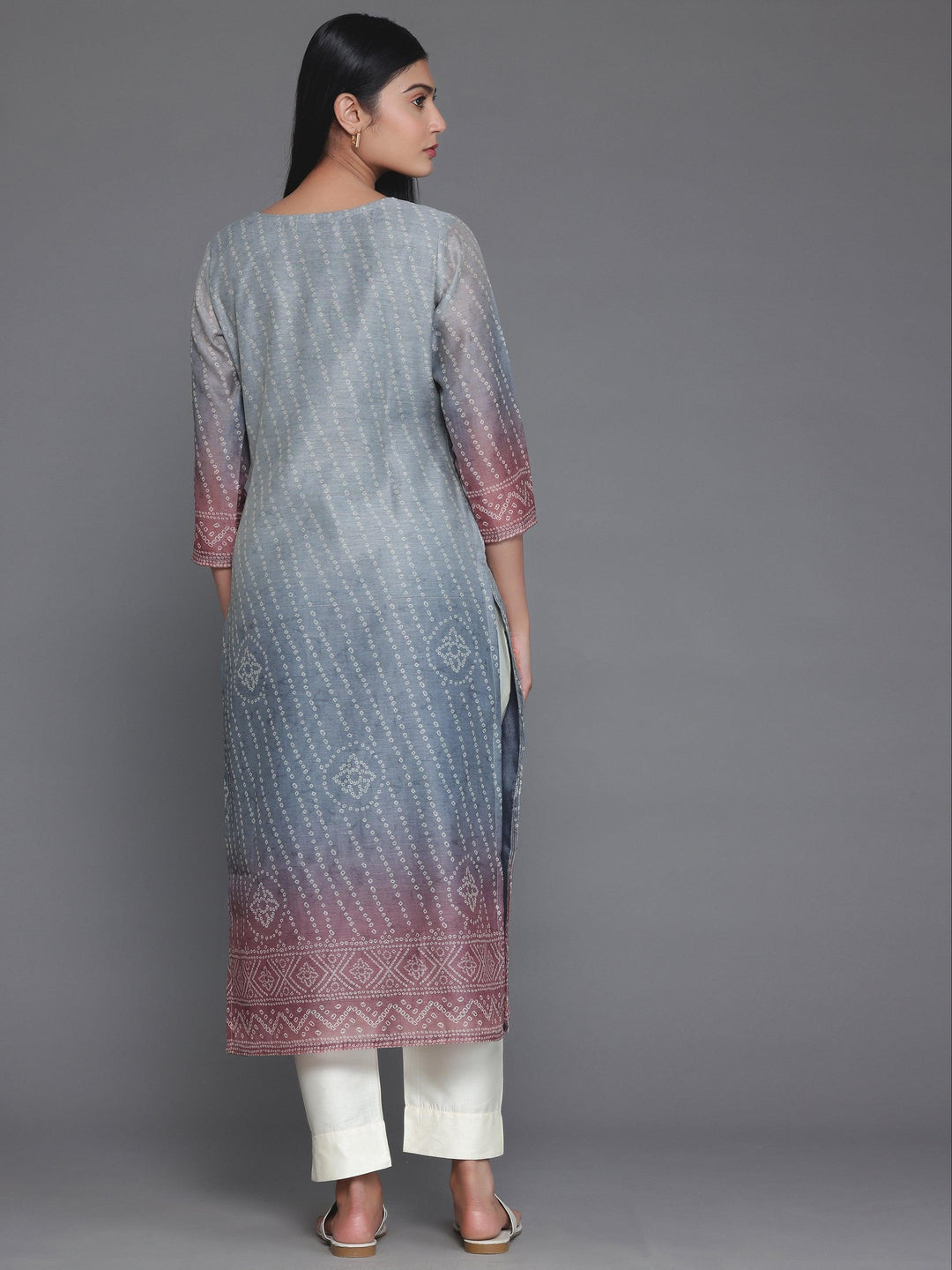 Grey Embellished Chanderi Silk Straight Kurta