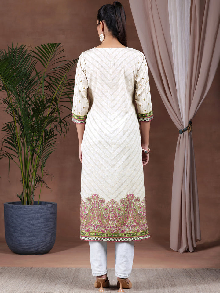 Beige Printed Crepe Straight Kurta
