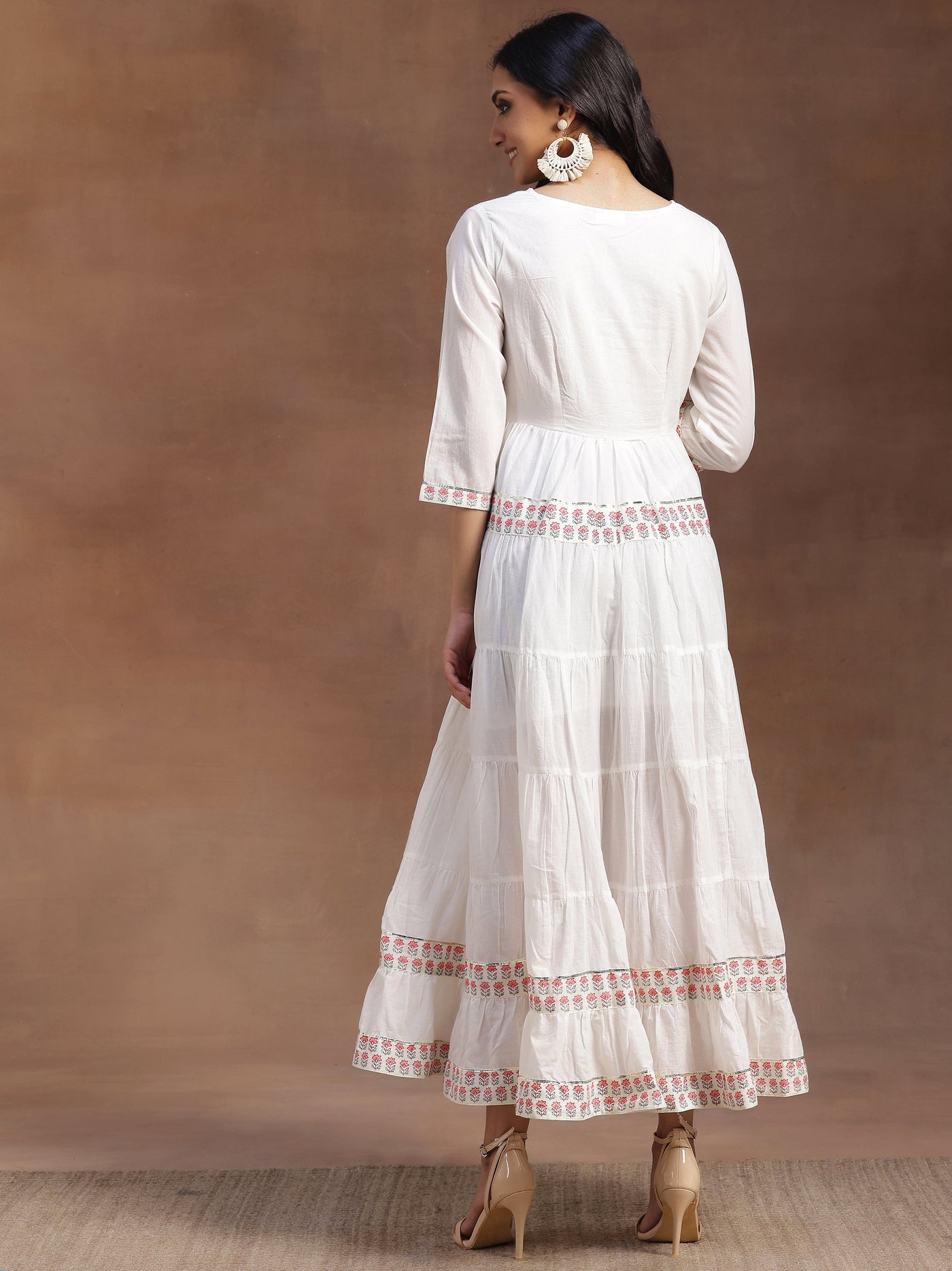 White Printed Cotton Maxi Dress