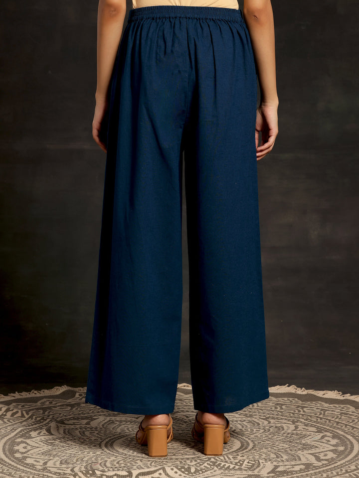 Teal Solid Cotton Palazzos