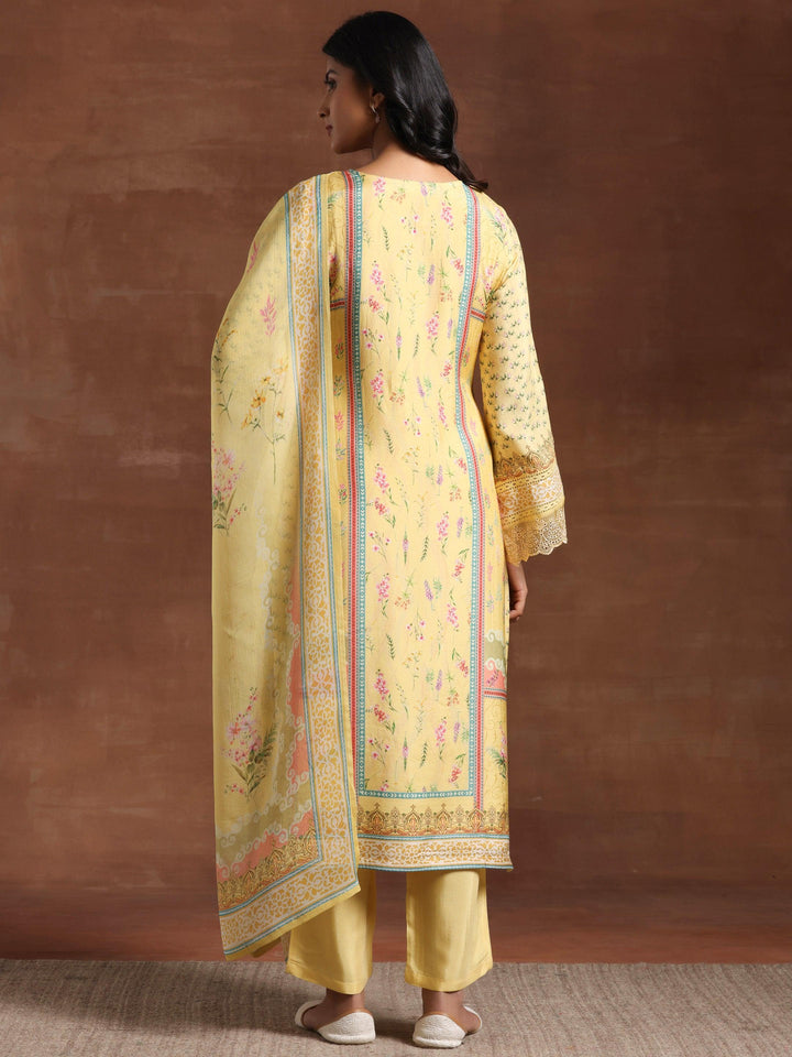 Yellow Printed Silk Blend Straight Suit With Dupatta