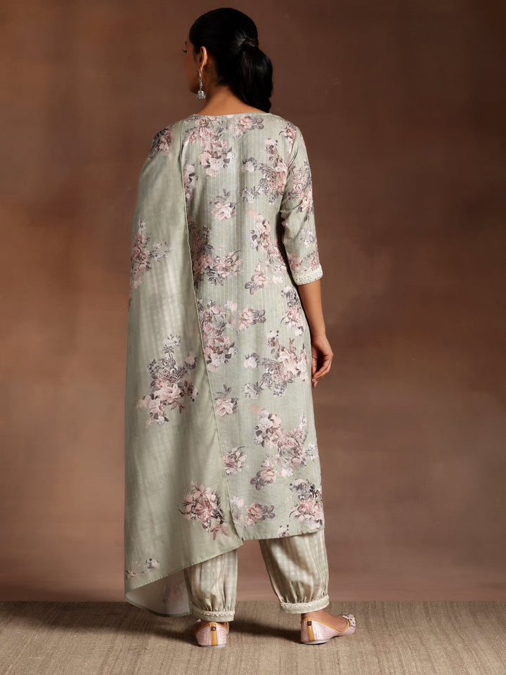 Green Printed Cotton Straight Kurta With Salwar & Dupatta - ShopLibas